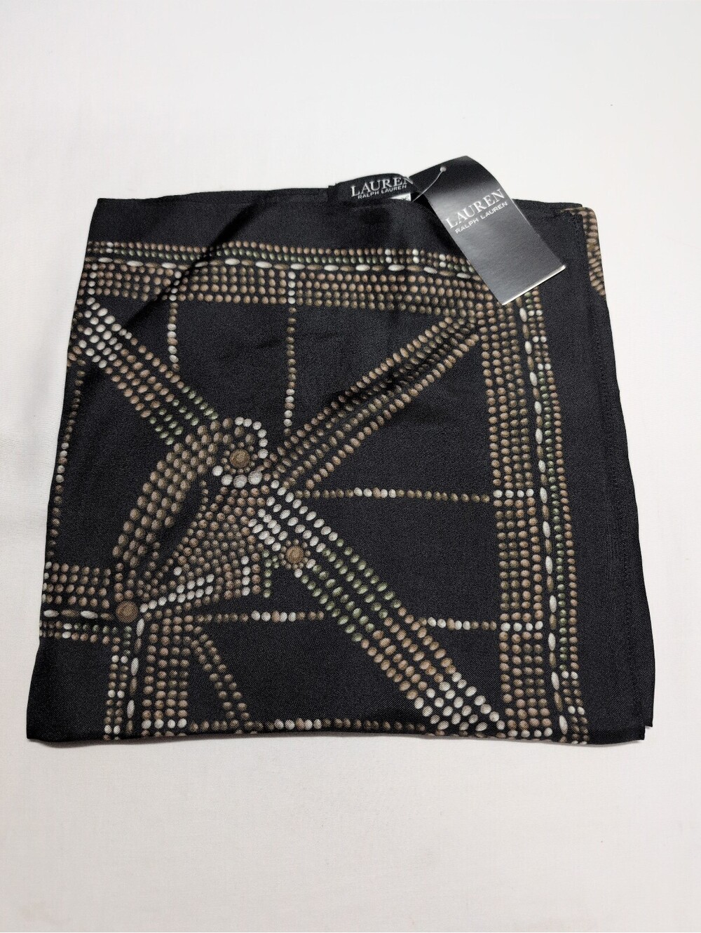 Lauren Ralph Lauren Black and Gold Silk Scarf 43"x43"